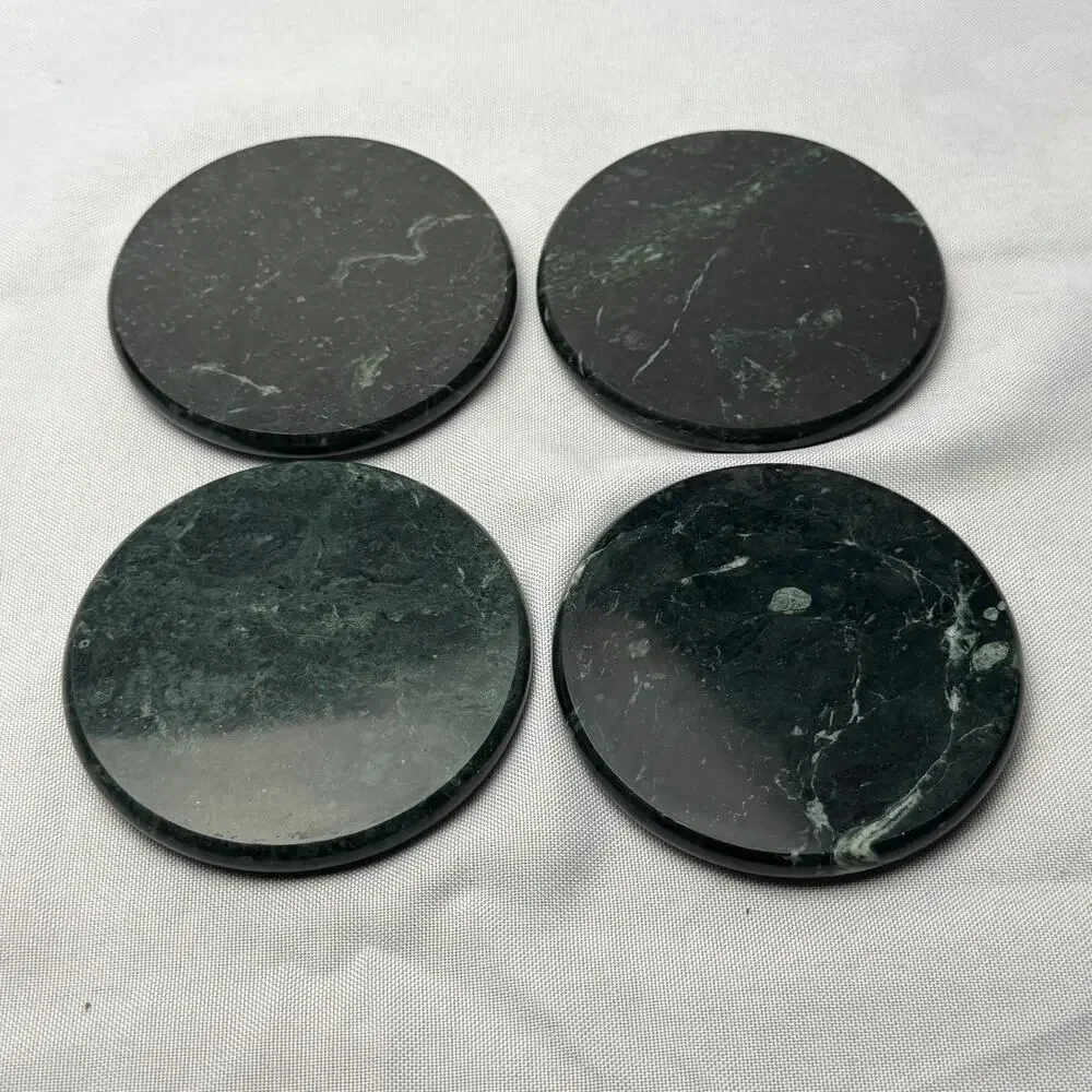 VTG Seagull Pewter 1992 Green Marble Coaster Set 4 Art Nouveau Floral Holder